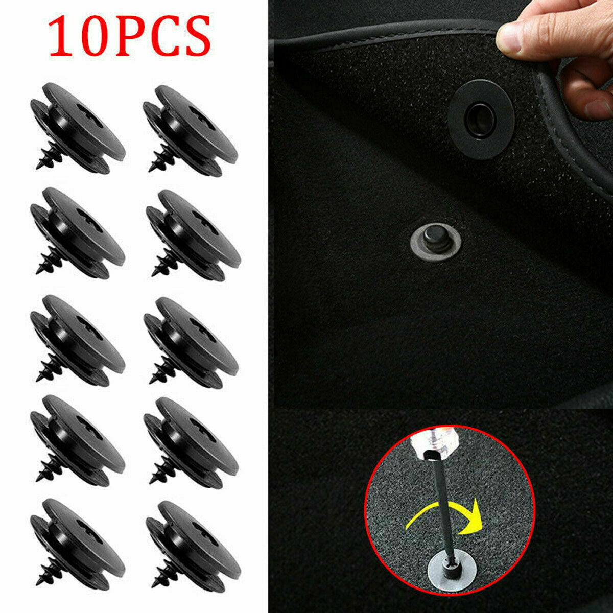 10pcs Black Floor Mat Clips Carpet Retainer Fixing Holders Grips Accessories
