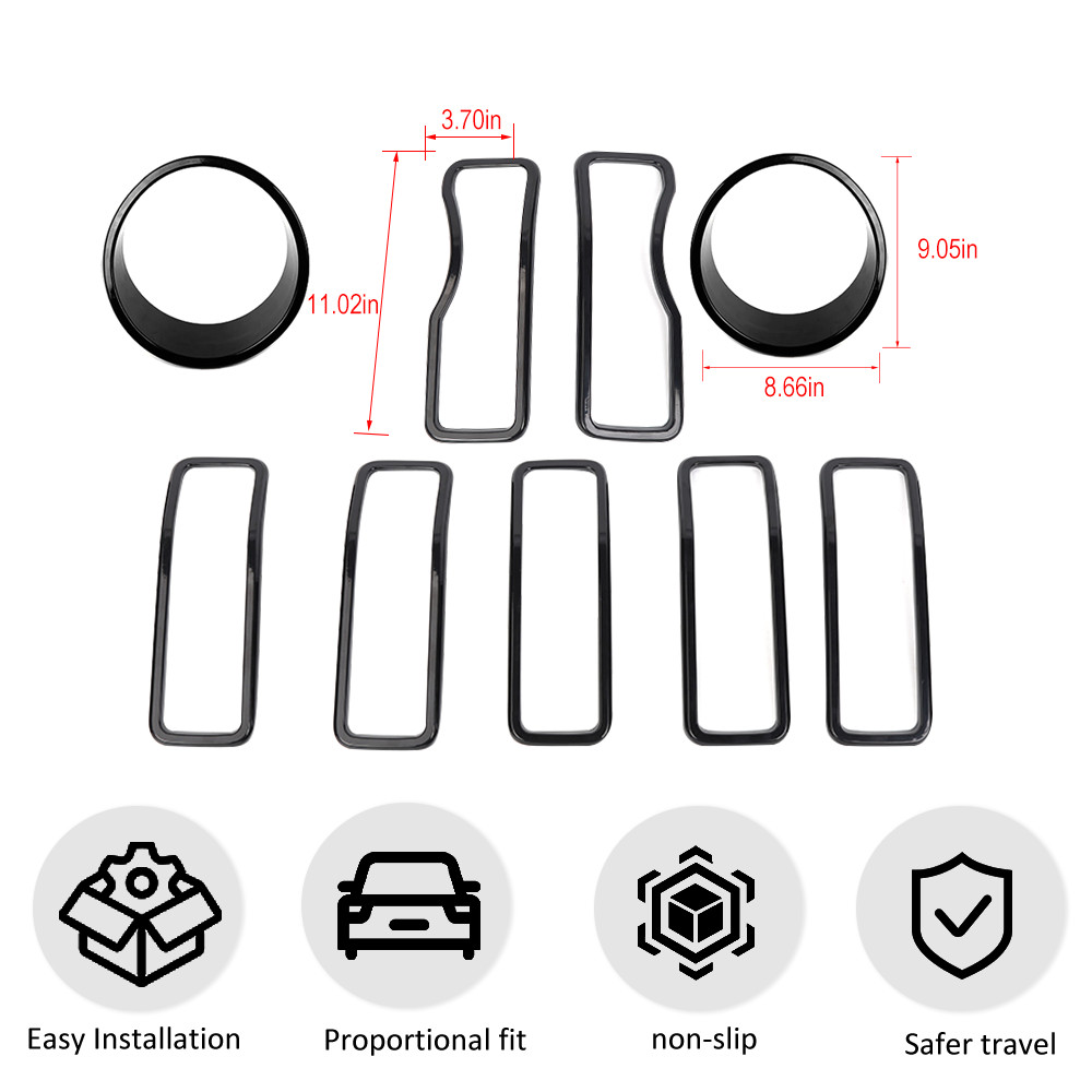 For Jeep Wrangler JL JT 24-25 Front Headlight Grille Grill Insert Cover Trim Kit