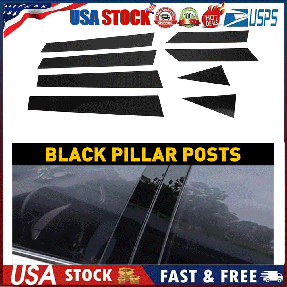 Fit Nissan Altima 13-18 Glossy Black Pillar Posts 8Pcs Black Polycarbonate 8x