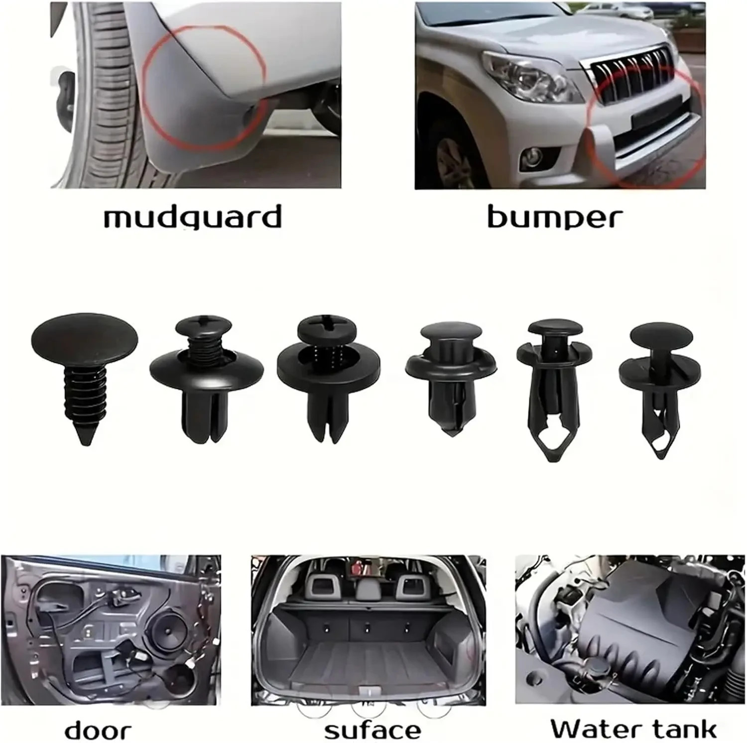 190 PCS Bumper Clips Fender Trim Car Body Push Pin Rivet Fastener Retainer