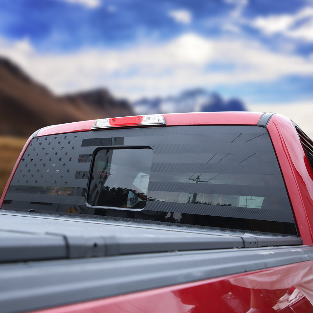 US-Flag Exterior Rear Window Trim Sticker Decal for Ford F150 2015+ Carbon Fiber