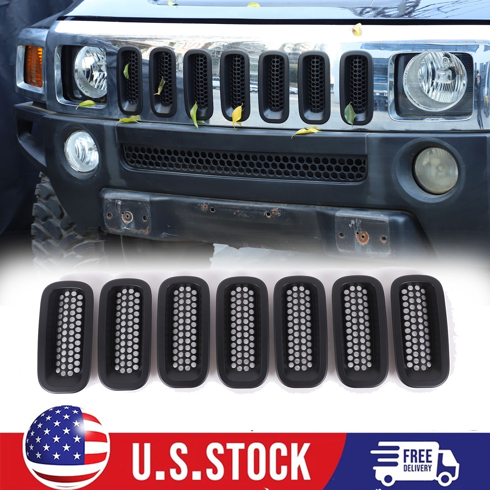 Matte Black Front Mesh Grille Honeycomb Insert trim For Hummer H3 2005-2009 7PCS
