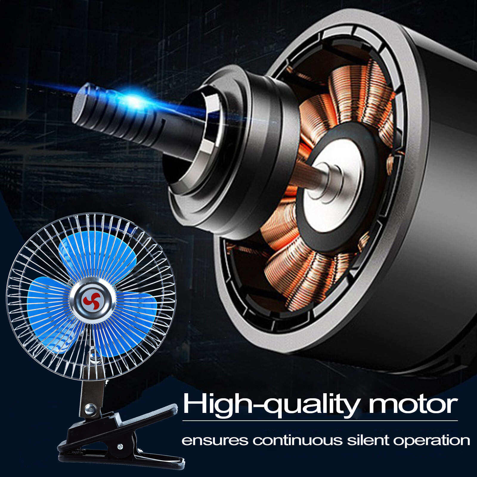 12V 6in Car Oscillating Clip On Cooling Fan Rotatable Truck RV Van Cooler Fan