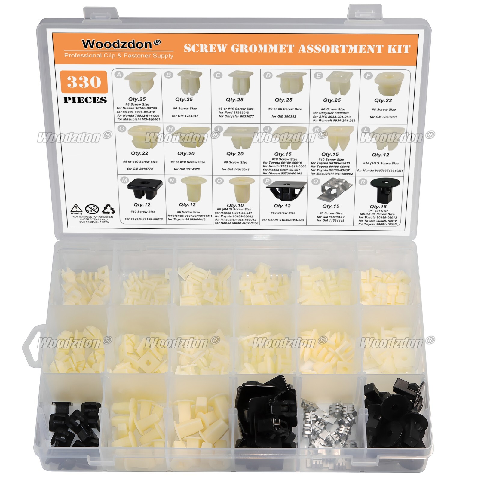 330 Clips Grill Headlamp Fender Screw Grommet Nylon Nut Retainer Assortment 8105