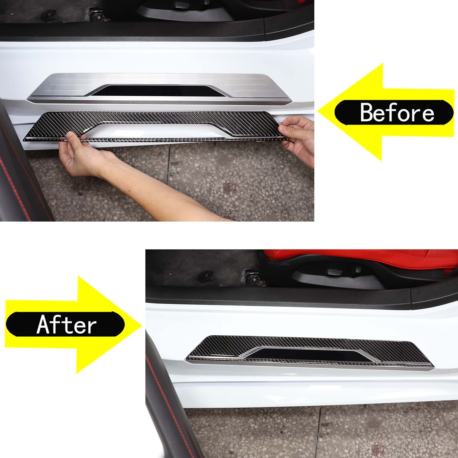 Carbon Fiber Door Sill Protectors Scuff Plate Trim Sticker For Corvette C8 20-23