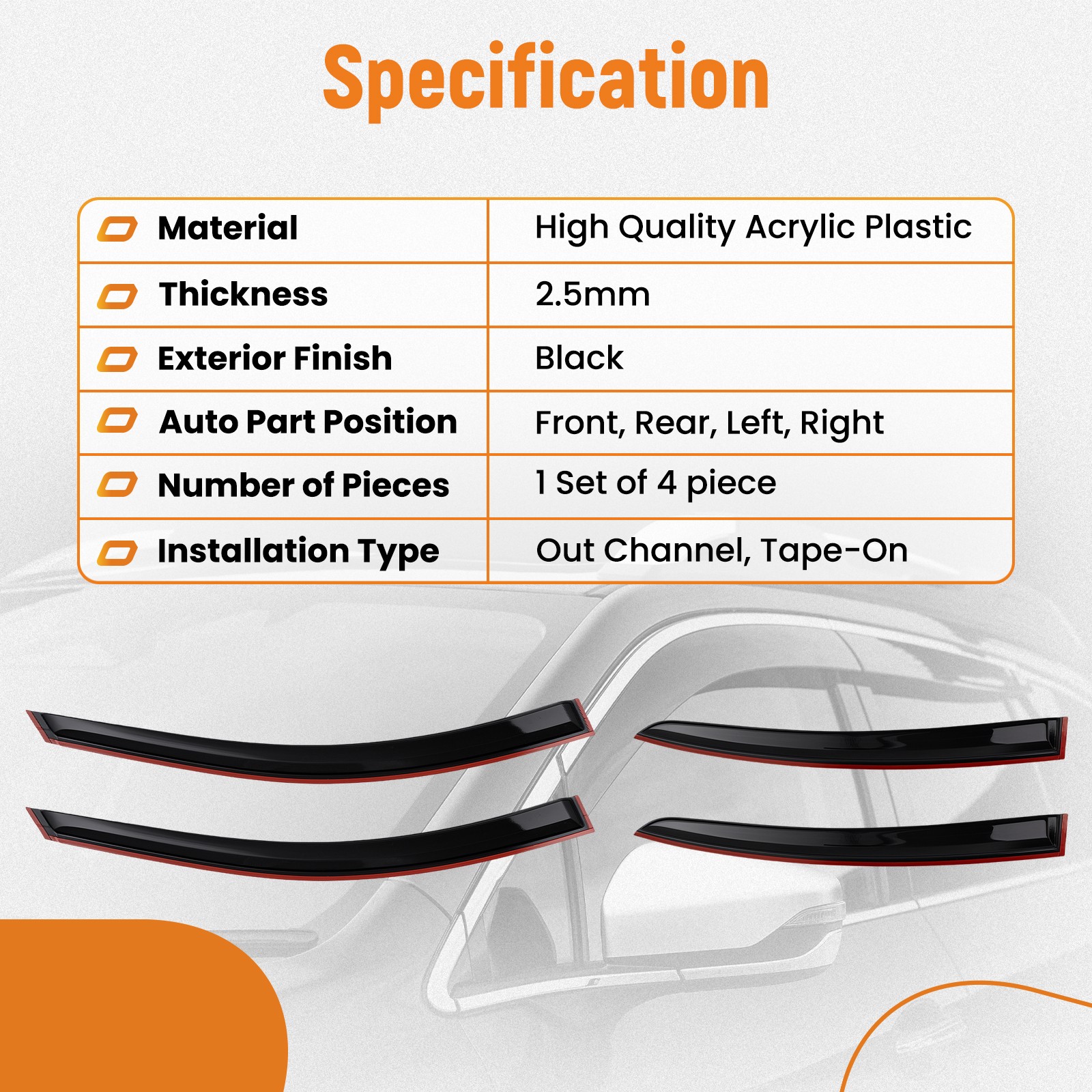 Window Rain Guards Visor for Chevy Cruze 2011-2015 2.5mm Thickness 4Pcs Set