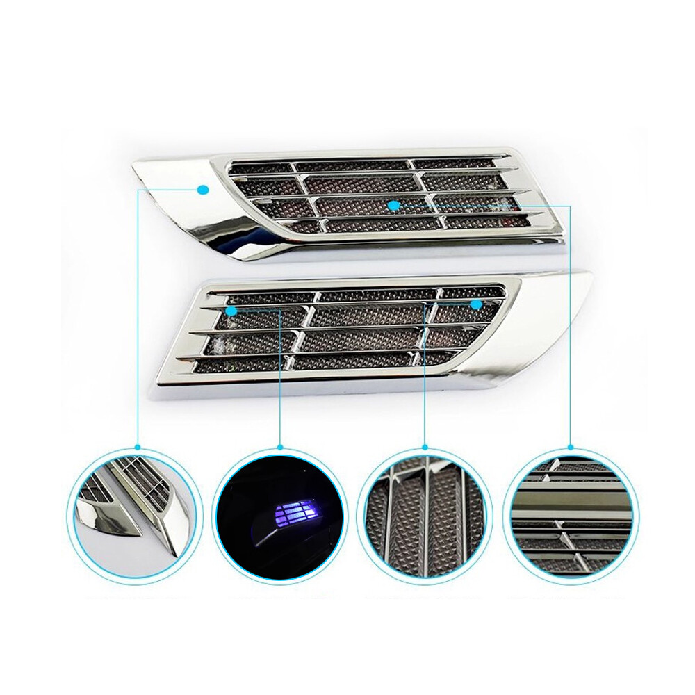 2× Solar Warning Light Fender Mount False Air Vent Sticker Trim Car Accessories