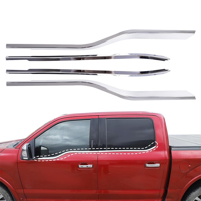 4PCS L+R Chrome Window Molding Bottom Sill Trim Strip For Ford F150 2015-2020