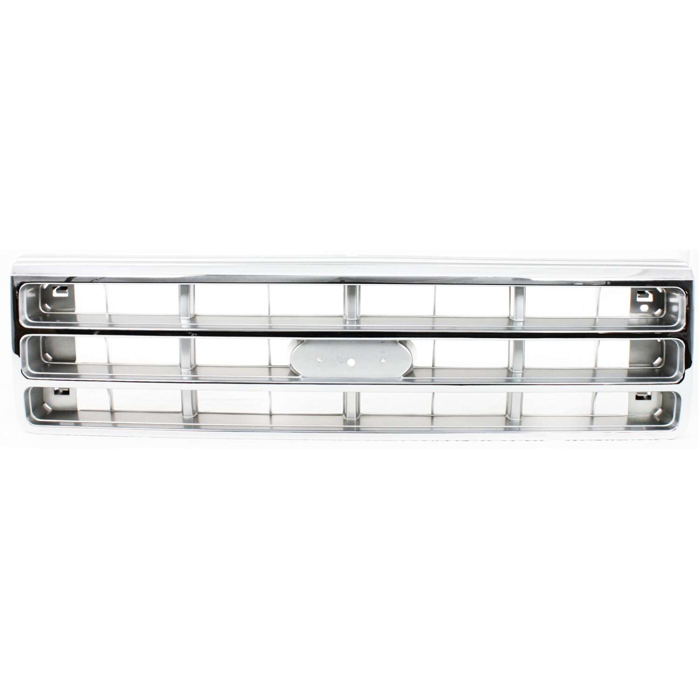 Grille For 87-88 Ford F-150 F-250 Chrome Shell w/ Silver Insert Plastic