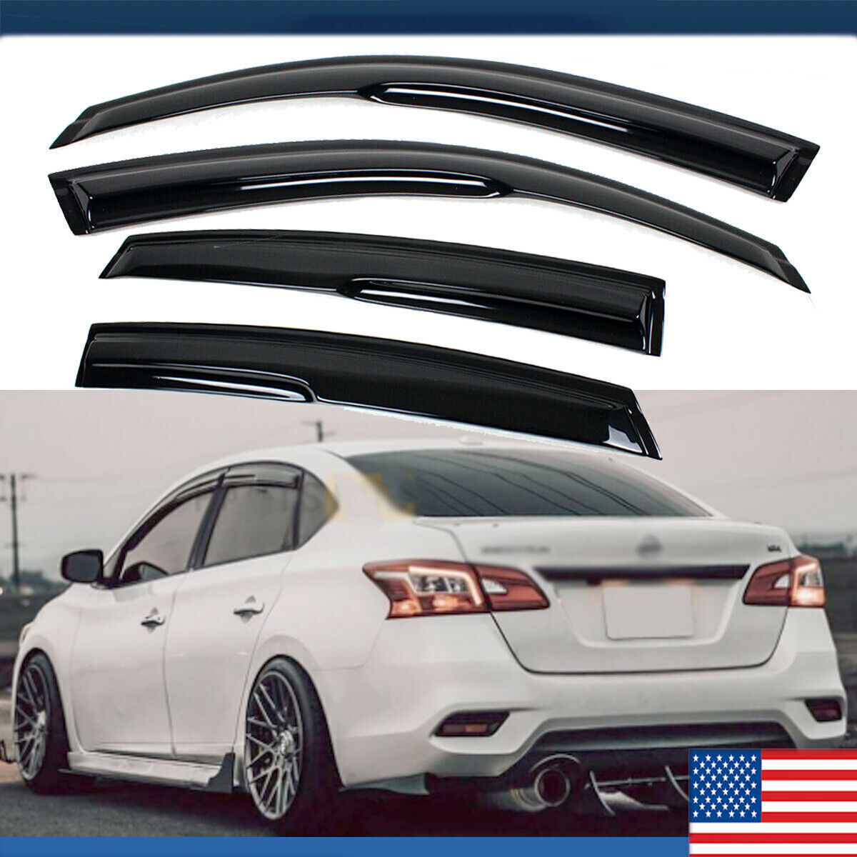 For 2013-2019 Nissan Sentra Mugen Style Window Visor Vent Rain Guards Deflector