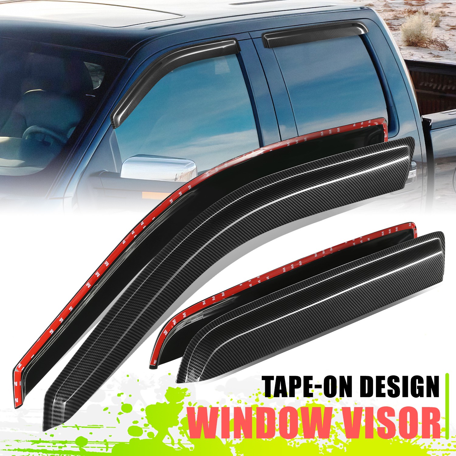 Glossy Black 4 Window Visors Sun Guard Vent Shade for Ford F-150 Crew Cab 09-14