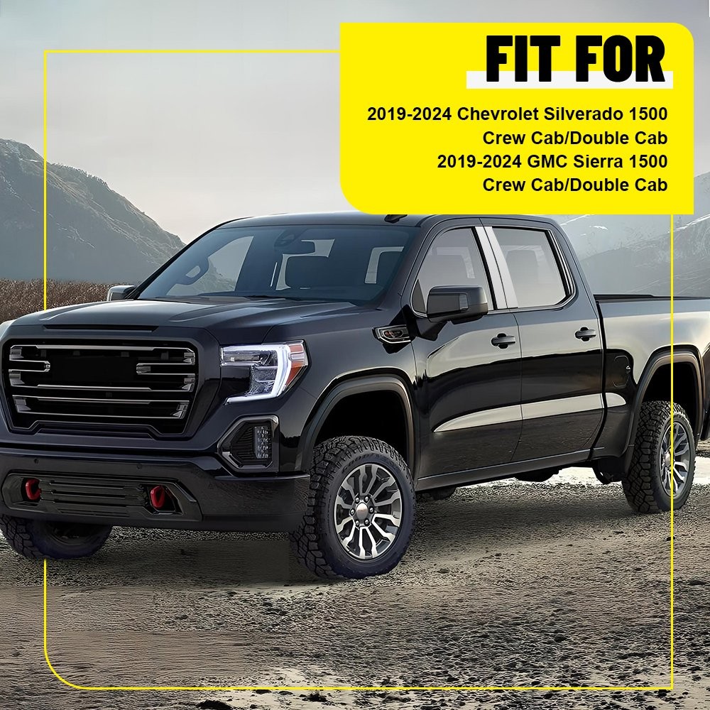 Fit 2019-2024 Chevy Silverado GMC Sierra Stainless Steel Chrome Pillar Post Trim