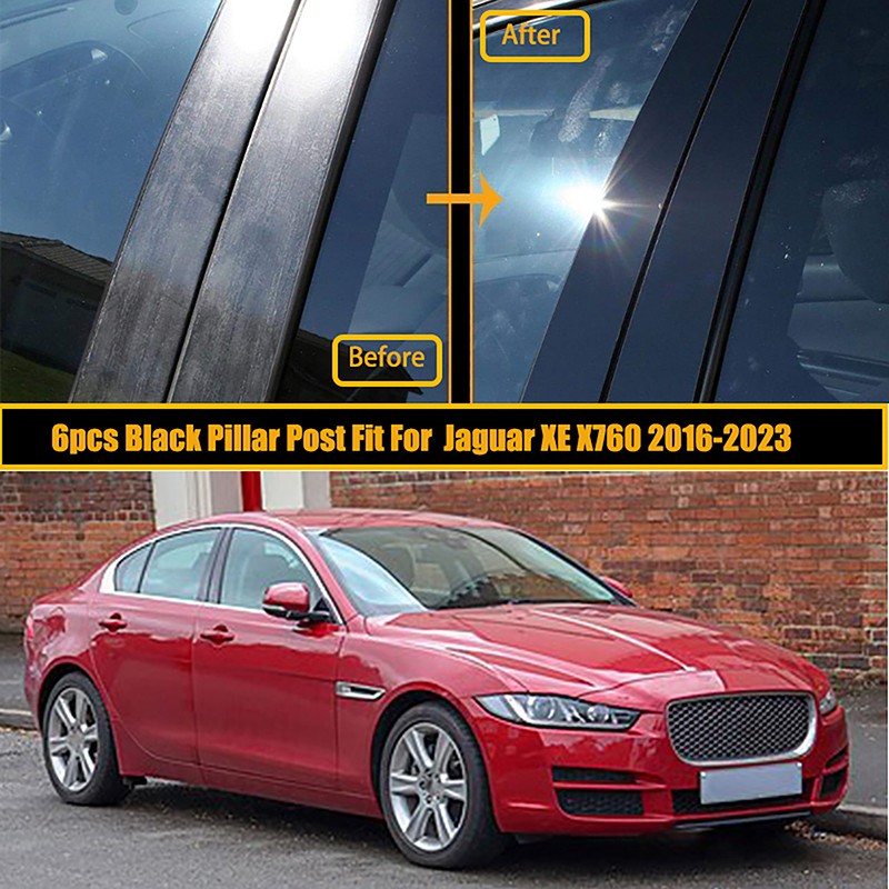 6pcs Glossy Black Polycarbonate Window Pillar Posts For Jaguar XE X760 2016-2023