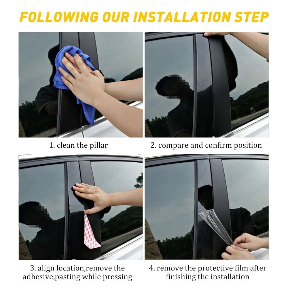 For Honda Civic 10th 16-20 Glossy Black Door Window Pillar Posts Cover Trim EOE