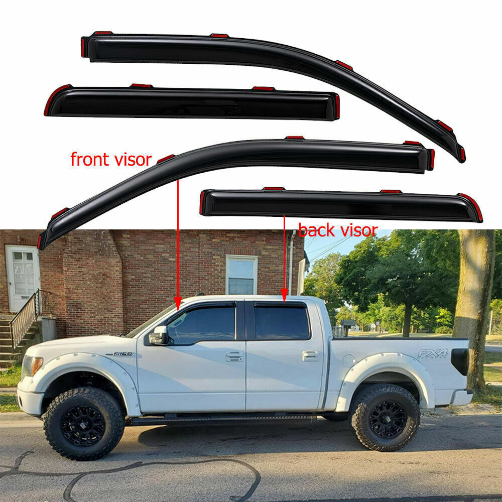 In-Channel Window Vent Visor Sun Rain Guards For 2009-2014 Ford F-150 Super Crew