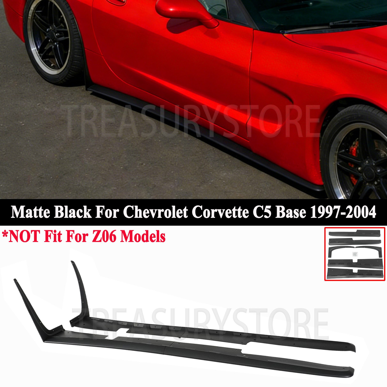 For Corvette C5 Base 1997-2004 ZR1 Style Matte Black Side Skirts Extension Panel