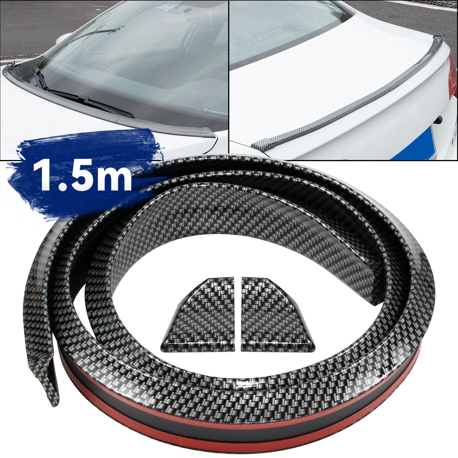 Universal 4.9ft Car Rear Roof Tail Trunk Spoiler Wing Lip Trim Kits Carbon Fiber