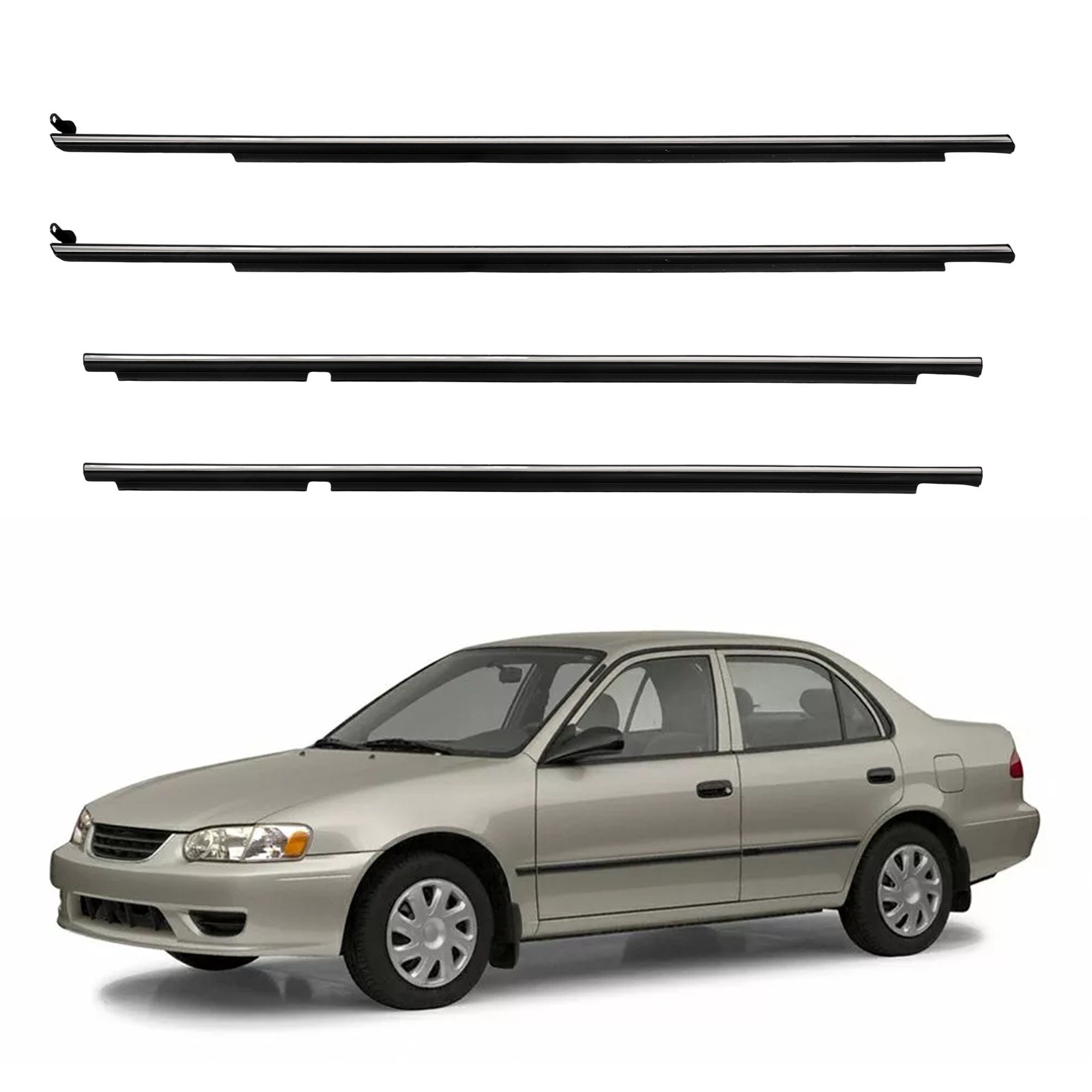 4 x Outer Front & Rear Door Window Belt Molding For 1995-2002 Toyota Corolla