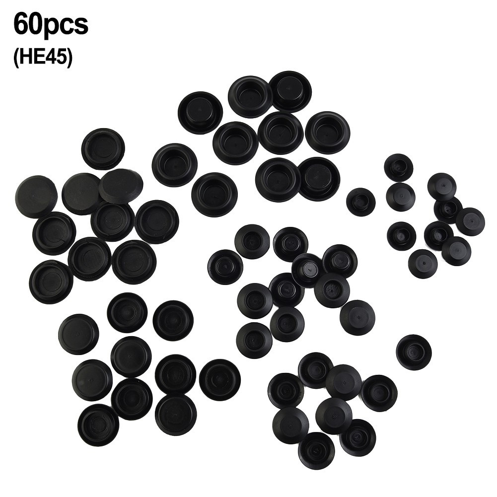 Flush Sheet Metal Hole Plugs 60 Piece Black Plastic Assortment for Car Vehicle