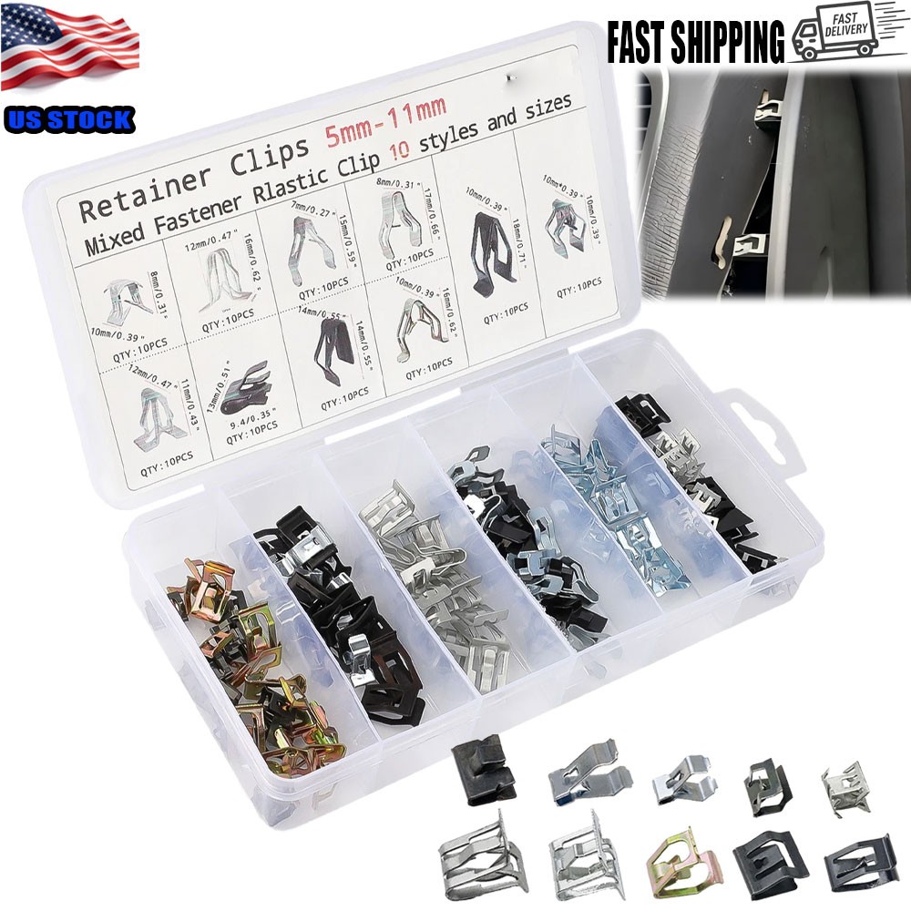 100Pcs/Set U-Clip Kit Metal Trim Panel Spring Clips for Car Door Panel Bumper
