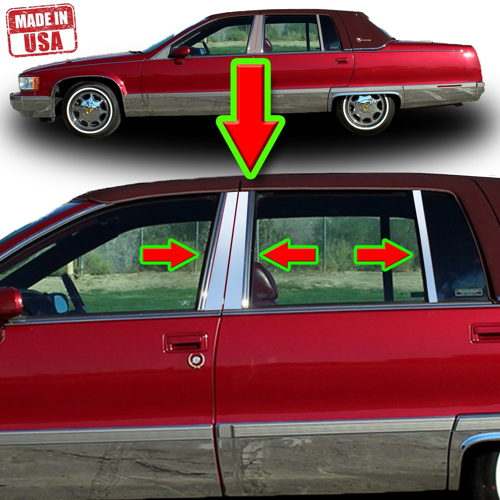 Chrome Pillar Trim for Cadillac Fleetwood 93-96 6pc Set Door Cover Post