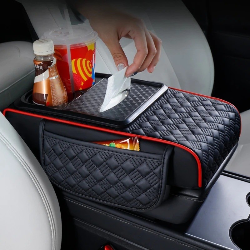 Car Armrest Cushion Center Console Cover with Cup Holder&Tissue Box&Phone Holder