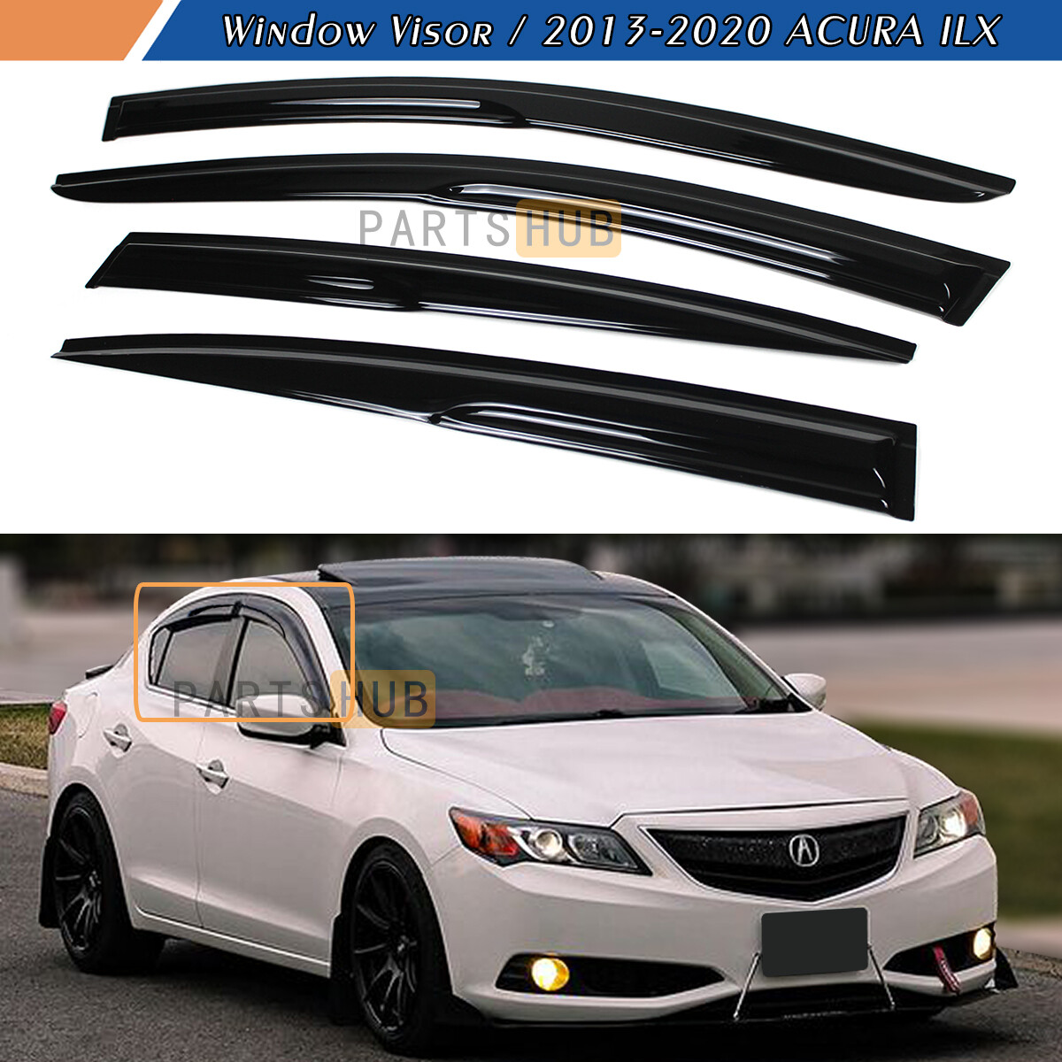 For 2013-2020 Acura ILX JDM Wavy Mugen Style Window Visors Rain Guards Vents