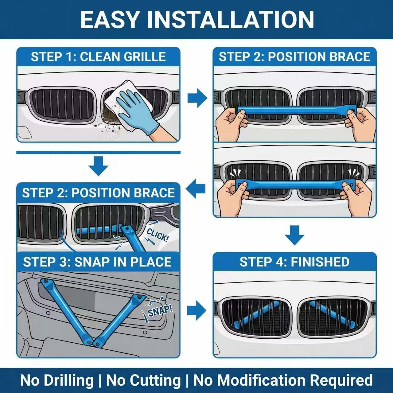 Blue Kidney Grille V Brace Trim Cover for BMW 328i 335i E90 E92 E93 2006-2013