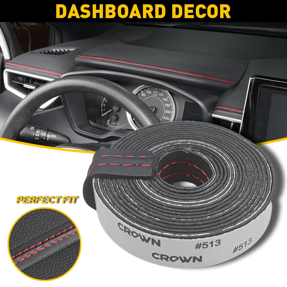 Red PU Leather Car Dashboard Decor Line Strip Sticker Trim Moulding Accessories