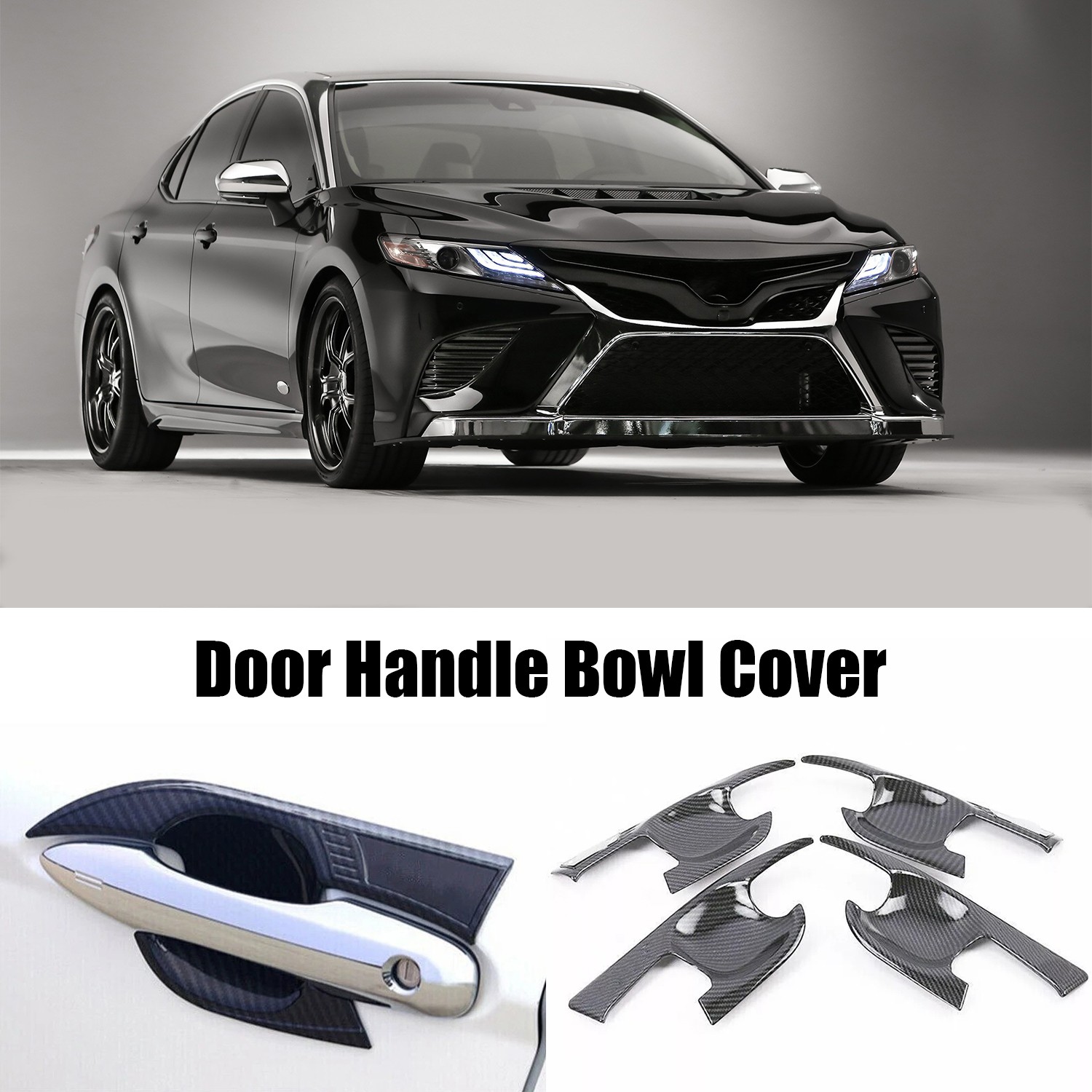 Carbon Fiber Exterior Door Handle Bowl Cover Trim 4Pcs For Toyota Camry 2018-24