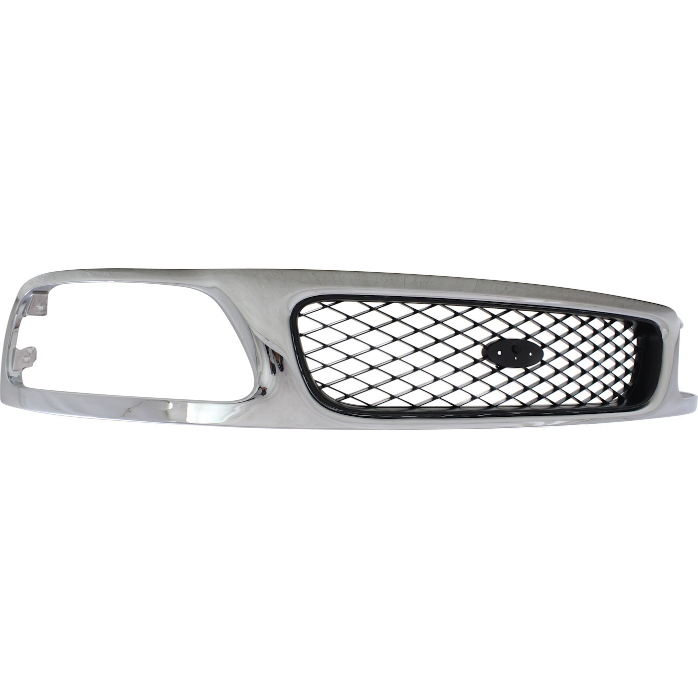 Grille For 97-98 Ford F-150 F-250 Chrome Shell w/ Silver Insert Plastic