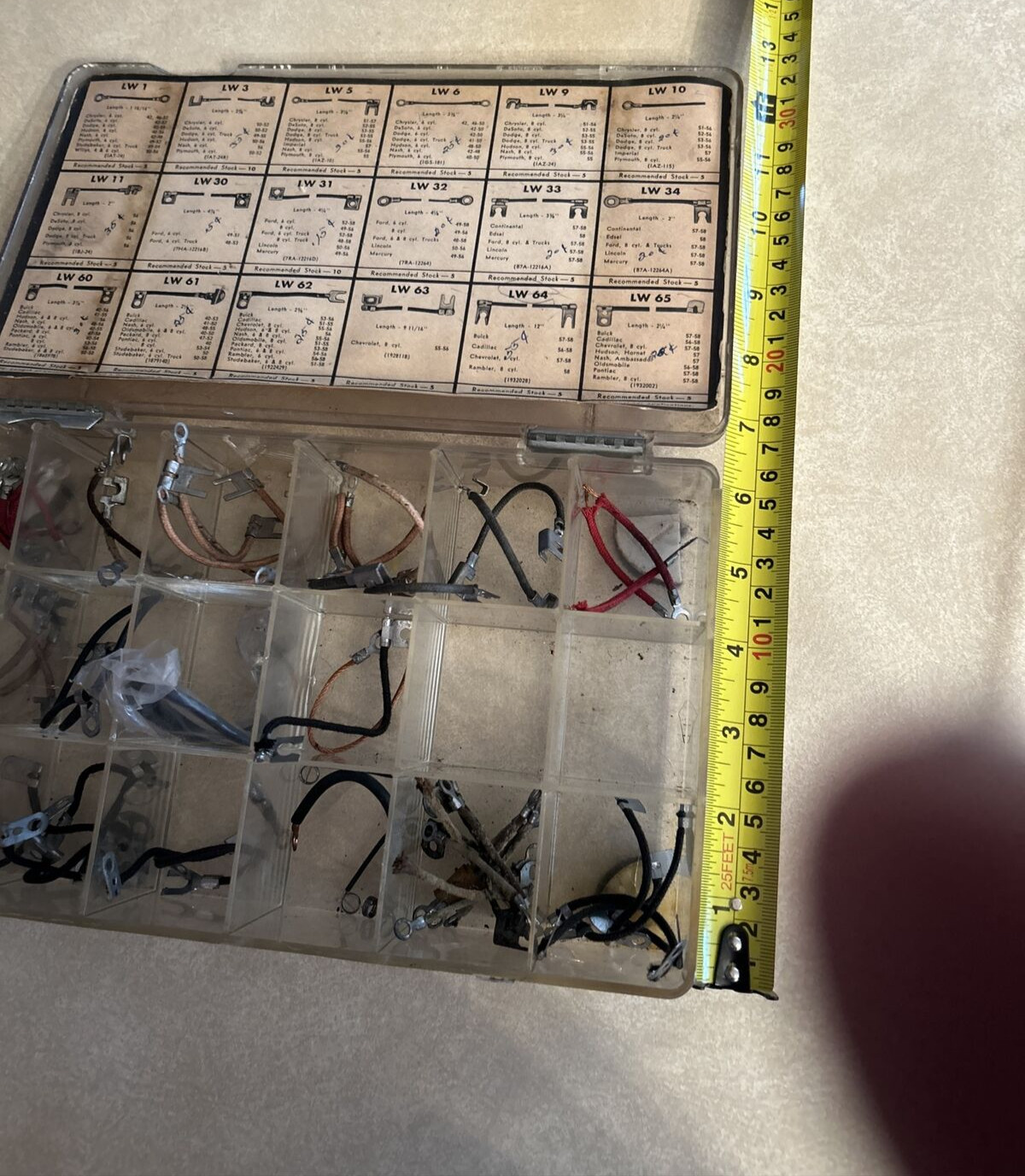 VINTAGE ECHLIN IGNITION DISTRIBUTOR LEADS ASSORTMENT PART TRAY NOS GM MOPAR FORD