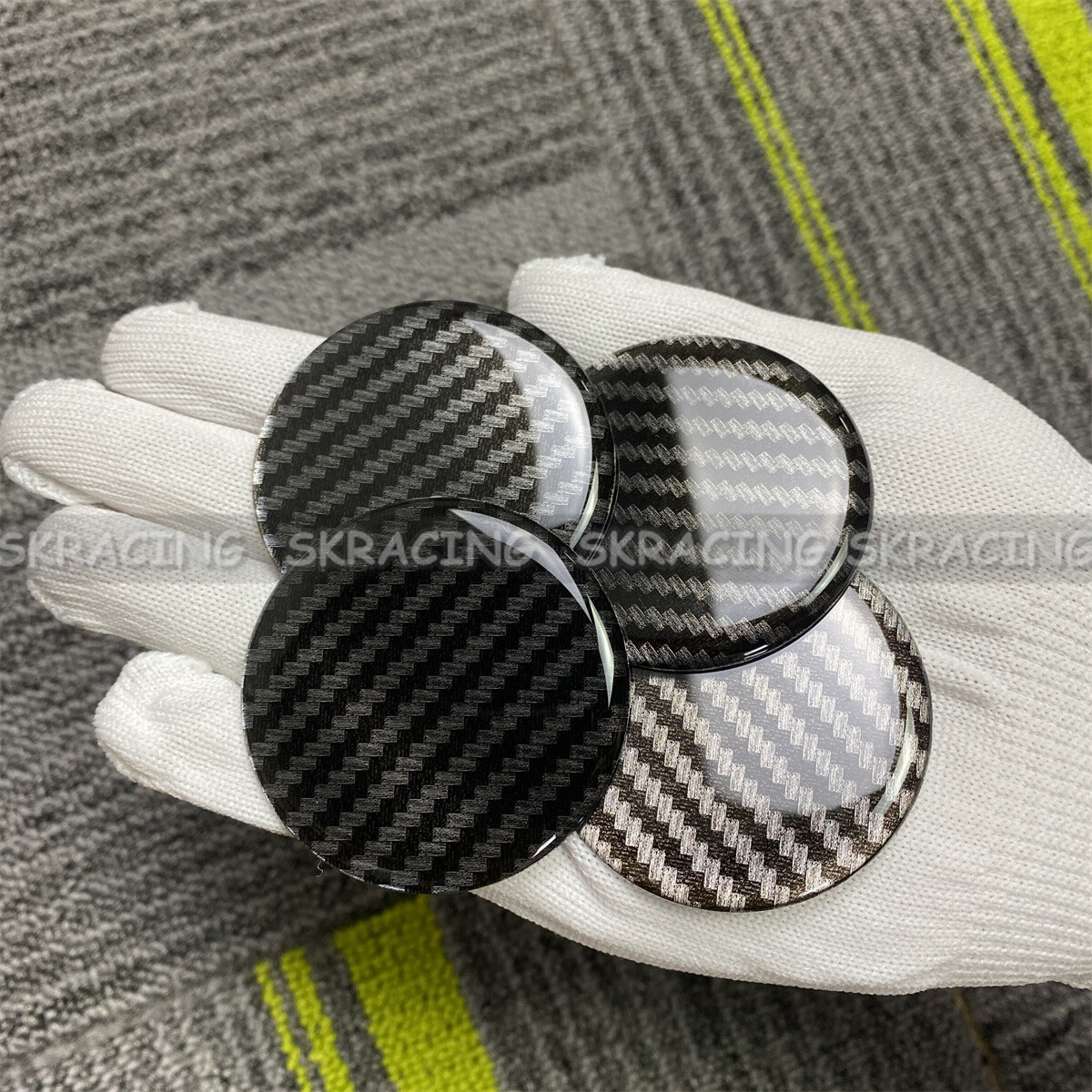 4Pcs 50.0mm ABS Carbon Fiber Look Pattern Wheel Center Hub Cap Sticker Decals