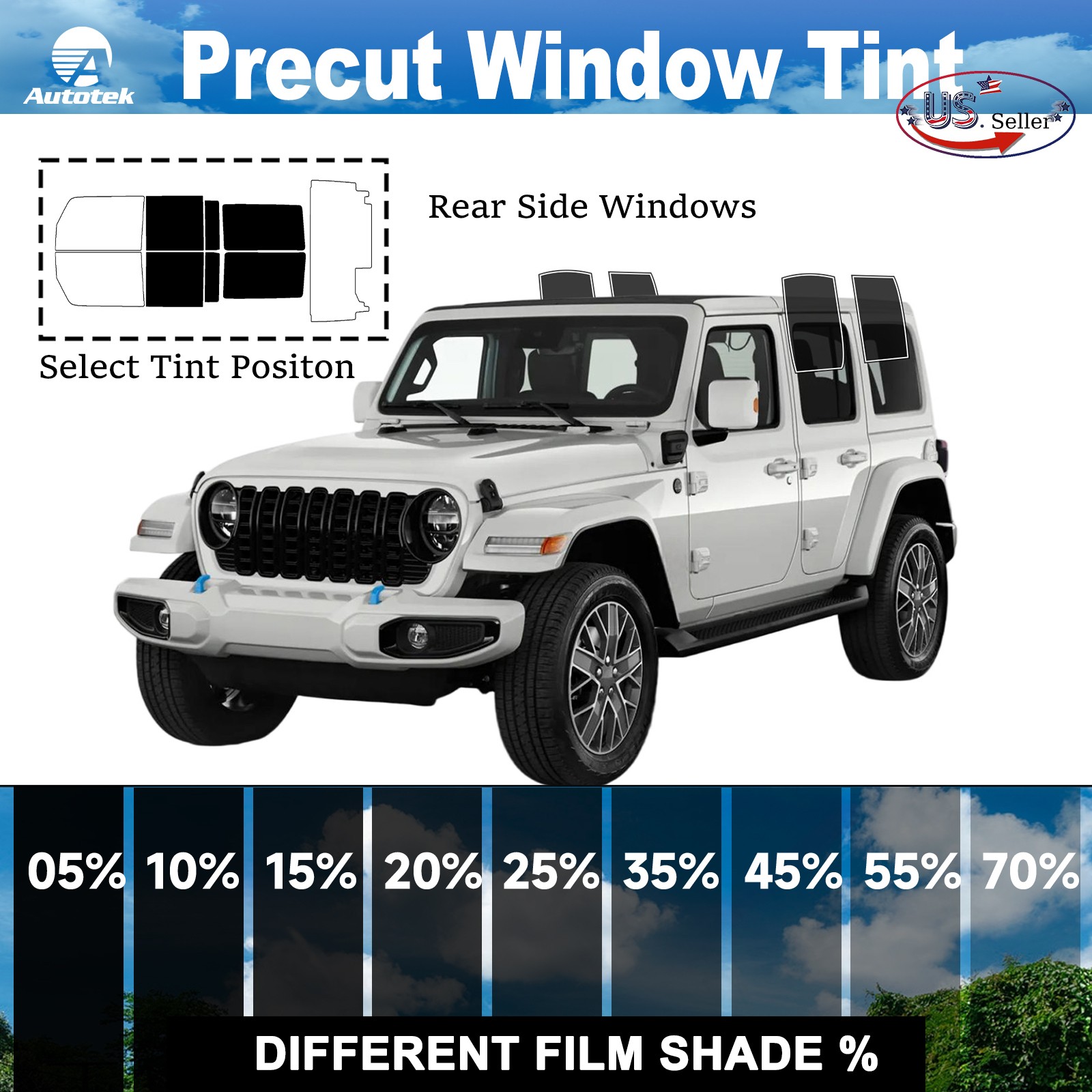 Window Privacy Film PreCut Window Tint 2Ply For 2018-2025 Jeep Wrangler JL 4door