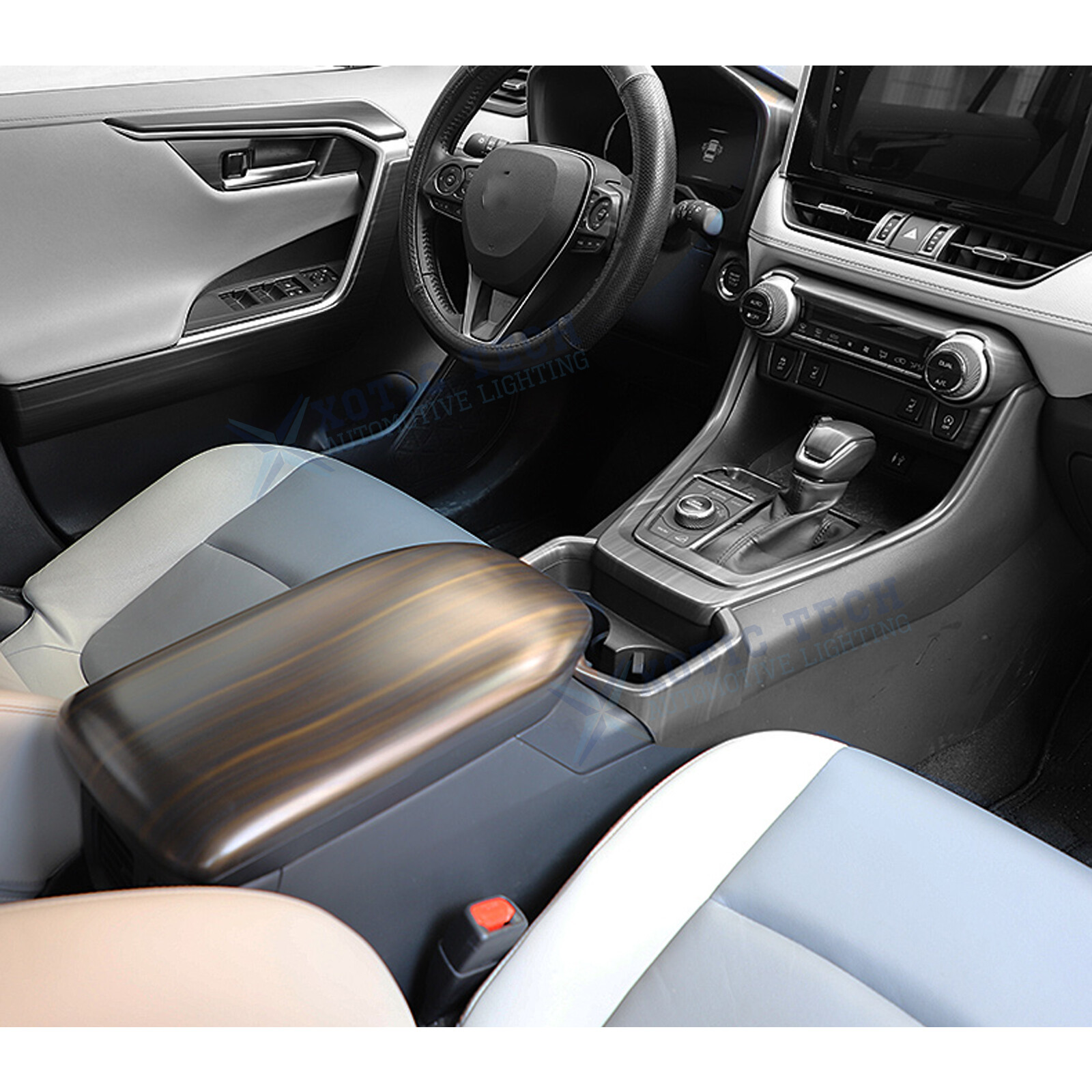 Black Wood Grain Center Armrest Box Cover Trim Overlay For Toyota RAV4 2019-2023