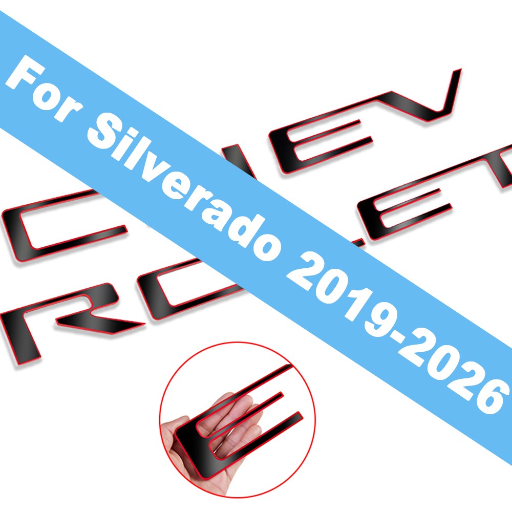 3D Raised Tailgate Letter Inserts For Silverado 1500 2500HD 2019-2026 Black Red