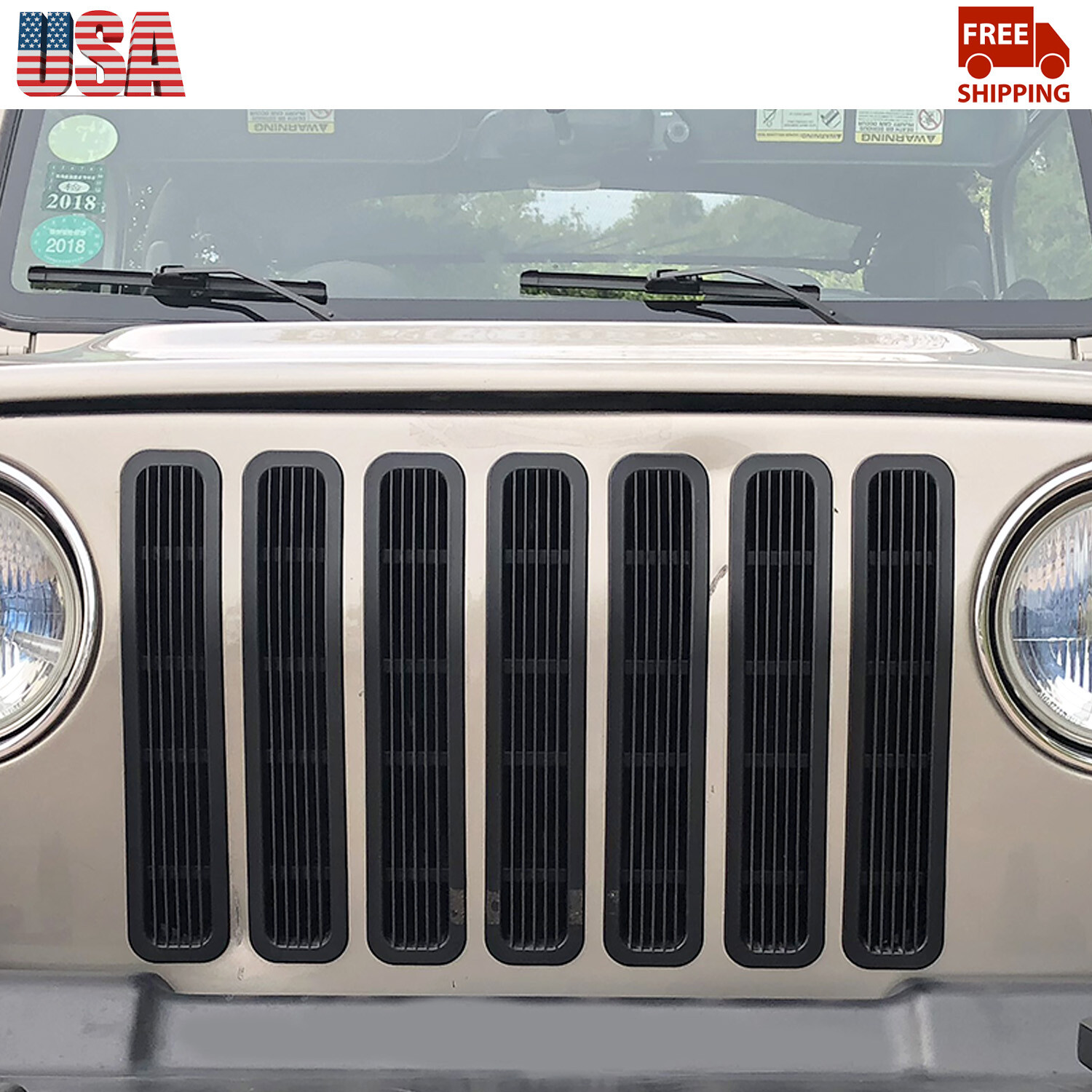 7PCS Black Front Grill Insert Mesh Grille Trim Cover For Jeep Wrangler TJ 1997+