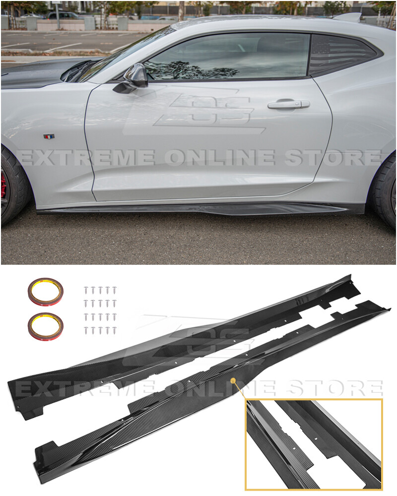For 16-Up Camaro | ZL1 Style Hydro-Dipped Carbon Fiber Side Skirts Rocker Panel