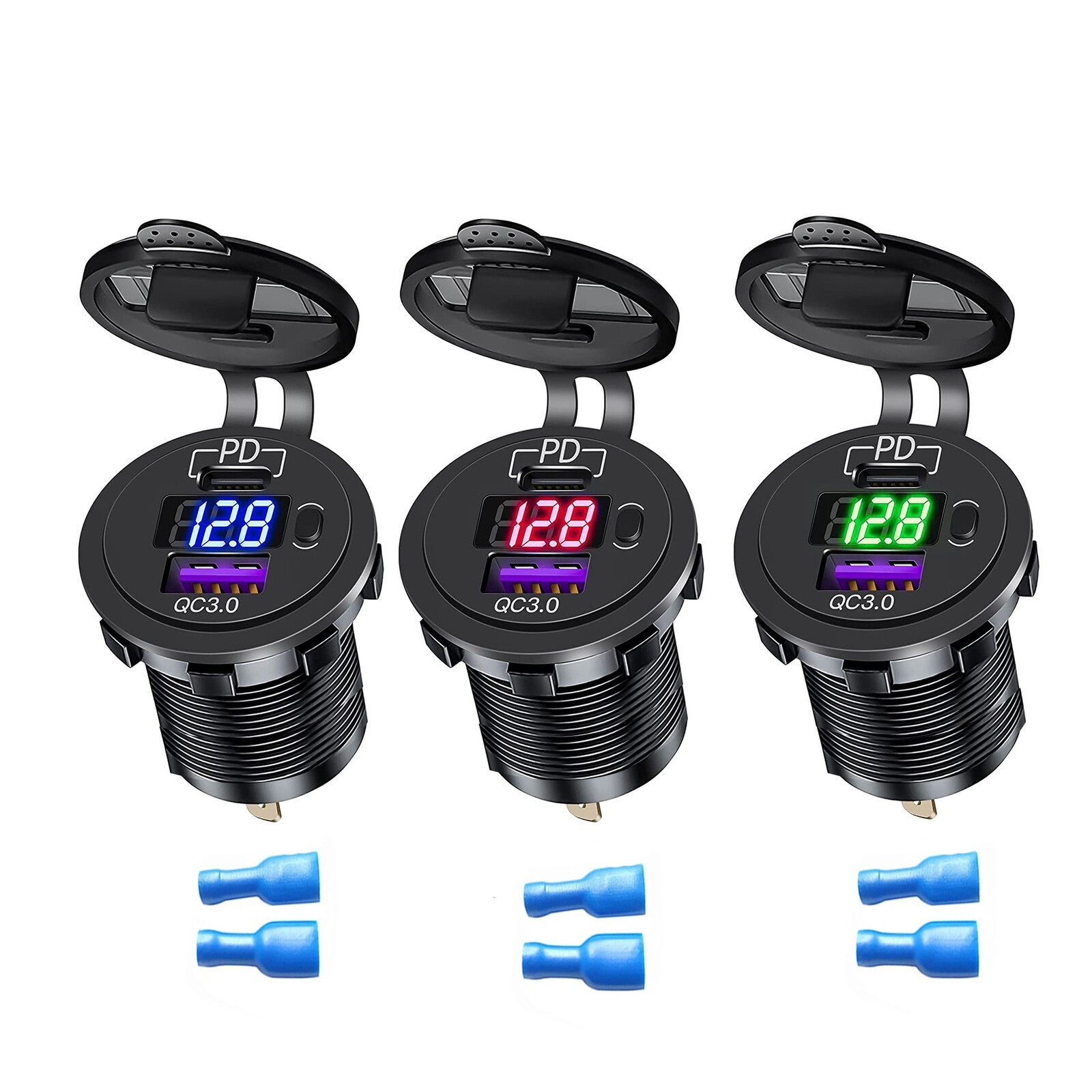 Dual USB Car Fast Charger Socket Power Outlet LED 3 Color Waterproof Free Ship