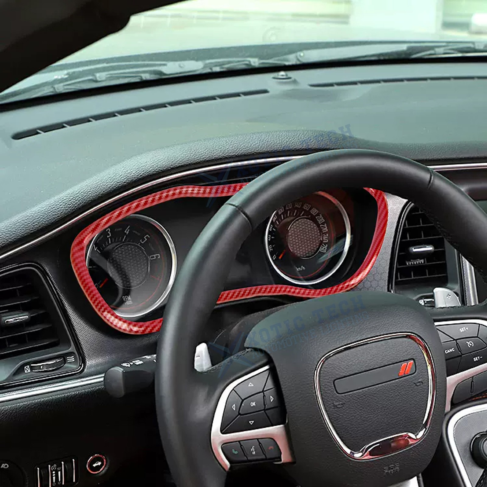 For Dodge Challenger 2015-up Red Carbon Fiber Style Dashboard Instrument Cover