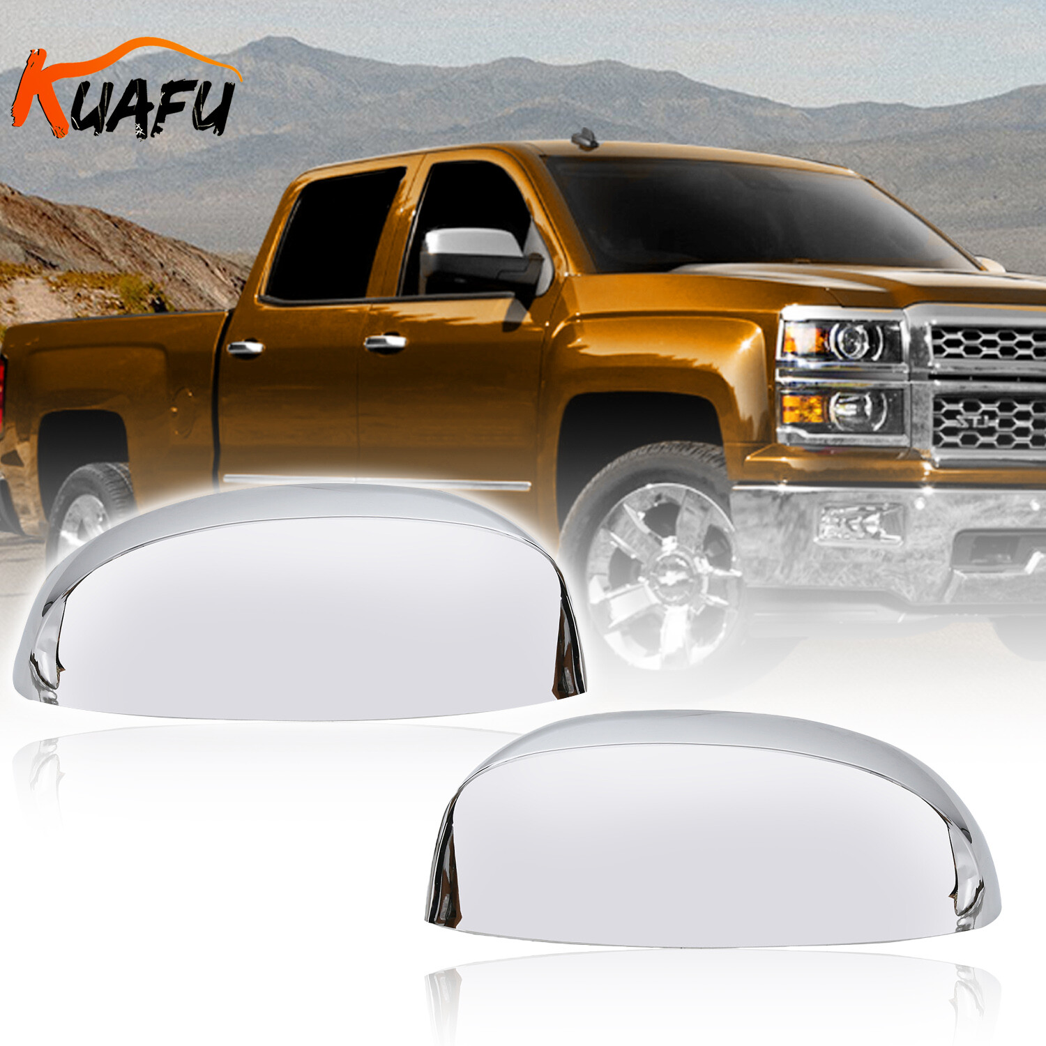 For 2007-2014 Chevy Silverado / GMC Sierra CHROME Top Mirrors Covers Replacement