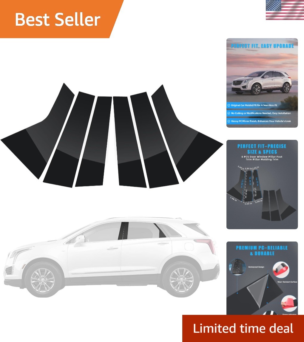 Glossy Black 6-Piece Pillar Post Trim for 2016-2023 Cadillac XT5 – Easy Install