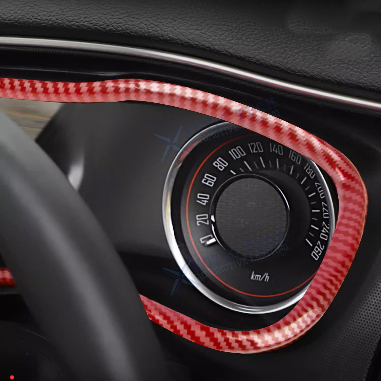For Dodge Challenger 2015-up Red Carbon Fiber Style Dashboard Instrument Cover