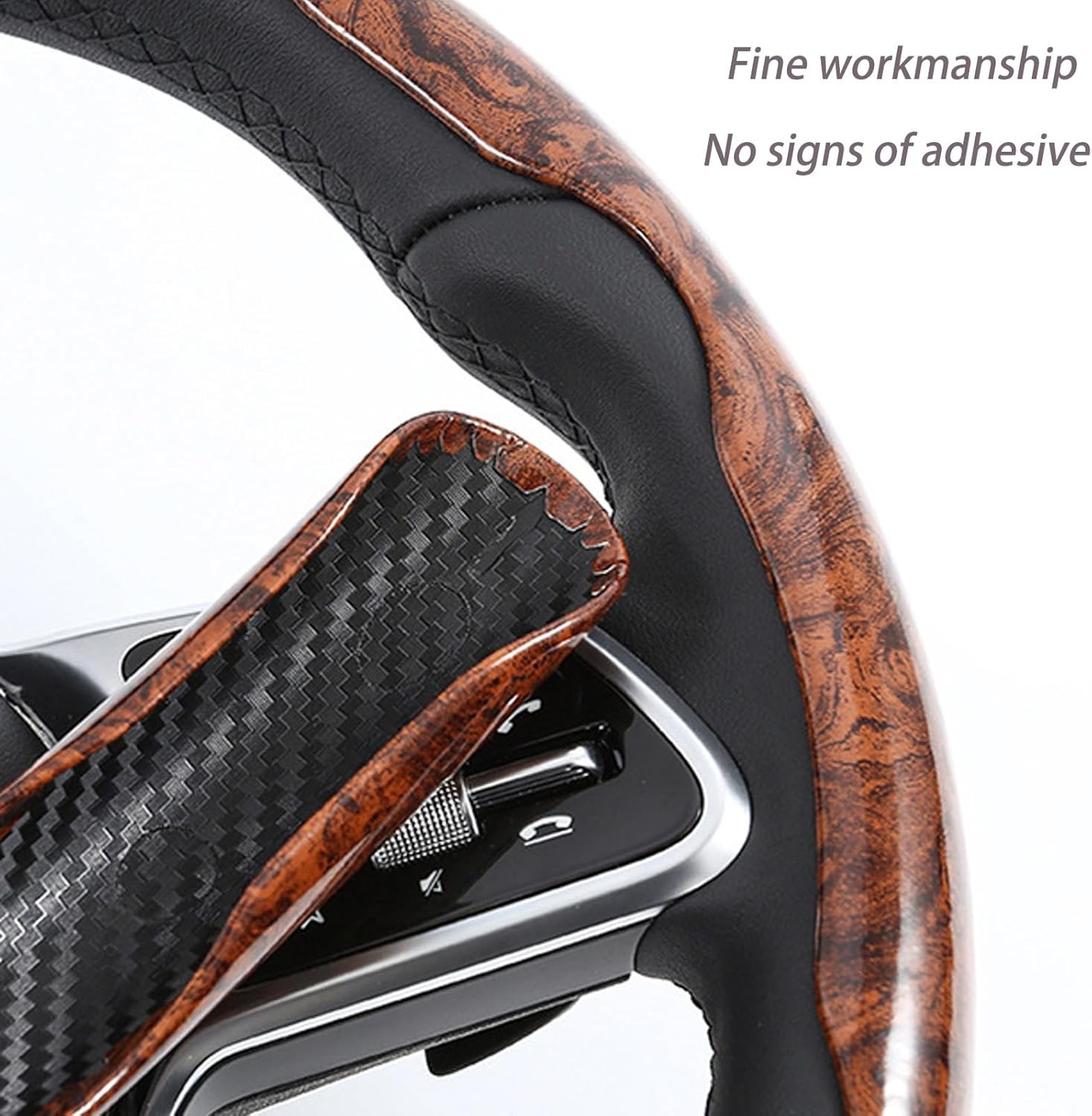 3PCS for TOYOTA Wood Grain Car Carbon Fiber Anti-Skid Steering Wheel Cover 15”