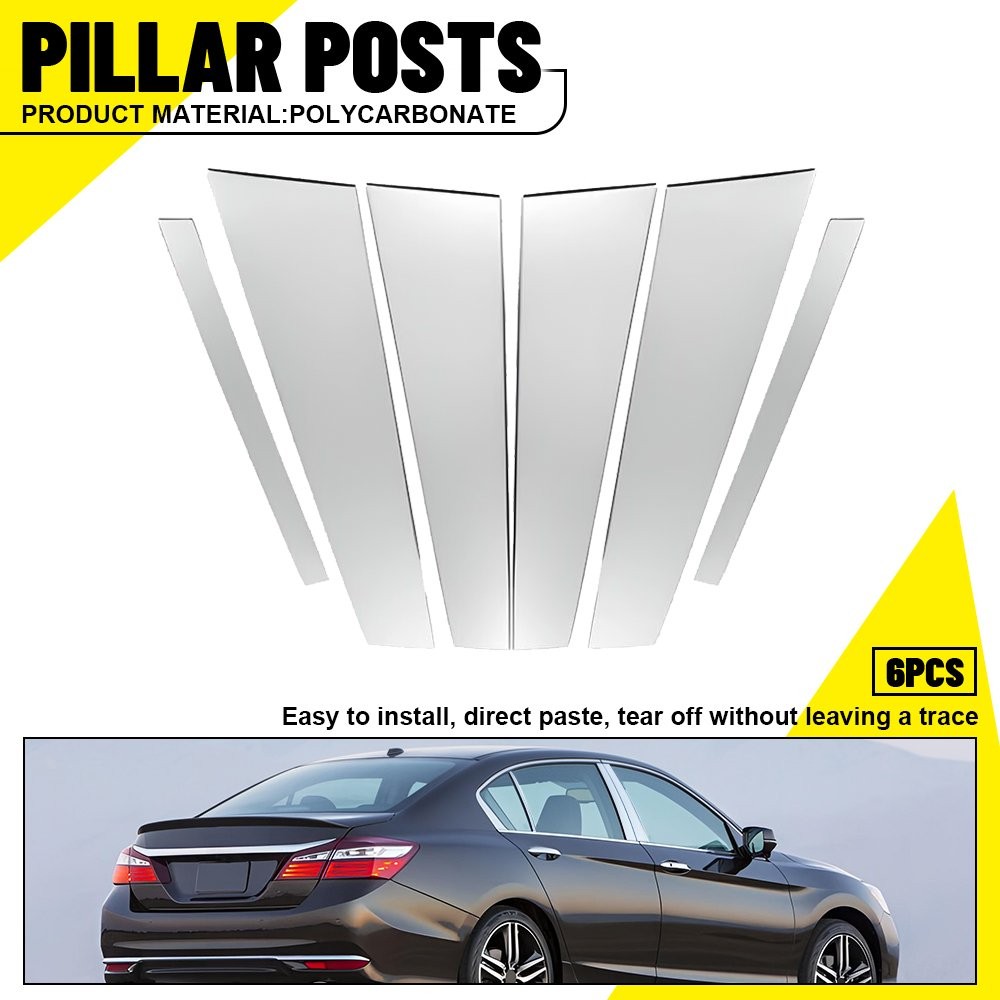 Shiny Chrome 6Pcs Window Pillar Trims For 2013-2017 Honda Accord Sedan Covers