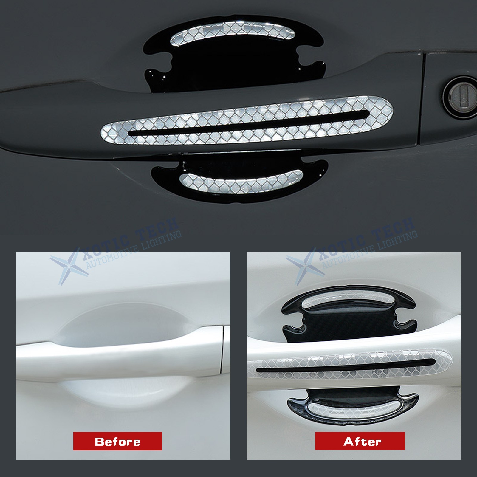 8PCS Reflective White Door Handle Guard Film Stickers For BMW 3 4 5-Series X1 X5