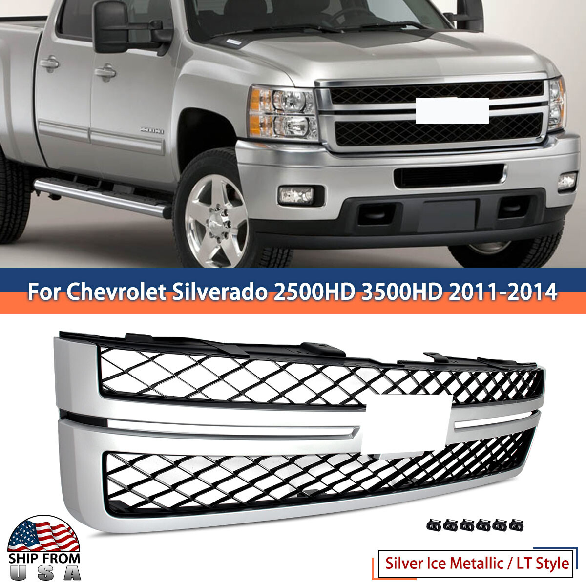 For 2011-2014 Chevy Silverado 2500HD 3500HD Front Grille Silver Ice Metallic NEW