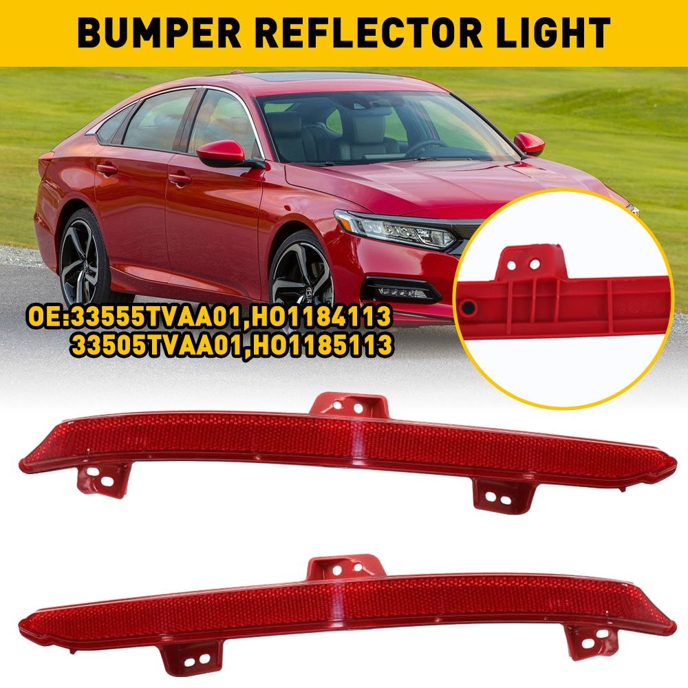 OE-Spec Red Lens Rear Bumper Reflectors Reflex For 2018-2022 Honda Accord Sedan