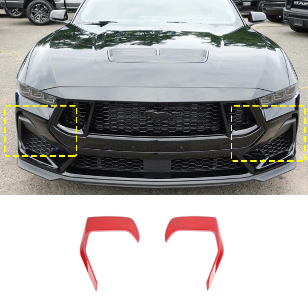 2pcs Font Bumper Grille Side Cover Left+Right Trim for Ford Mustang 2024+ Red