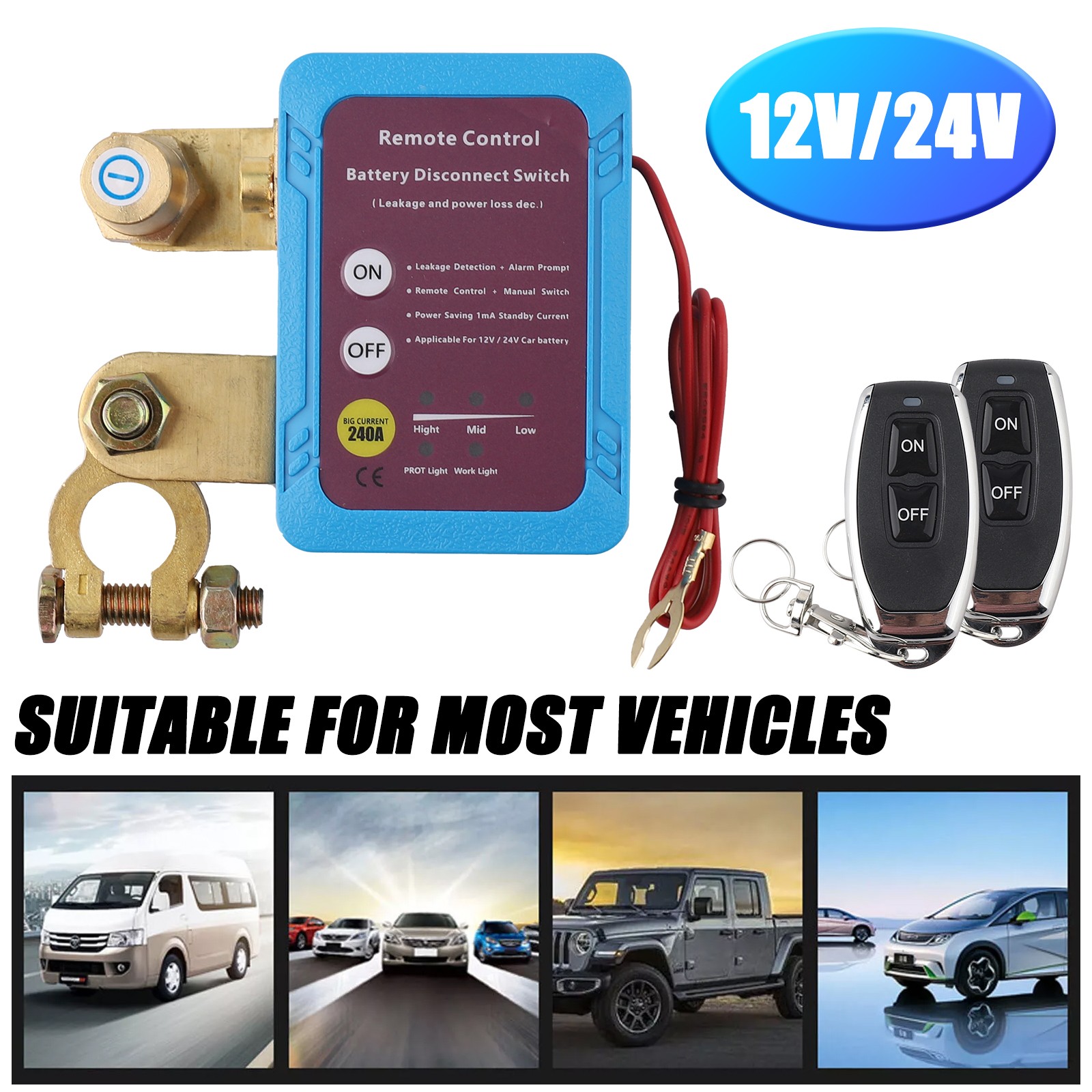 Remote Battery Disconnect Switch Battery Kill Switch 12V 240A for Auto RV ATV US